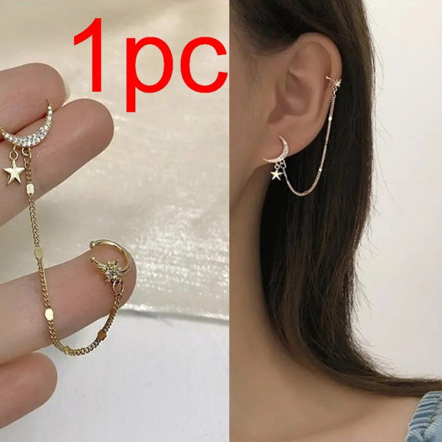 1PC New Fashion Gold Color Moon Star Clip Earrings Ear Cuff