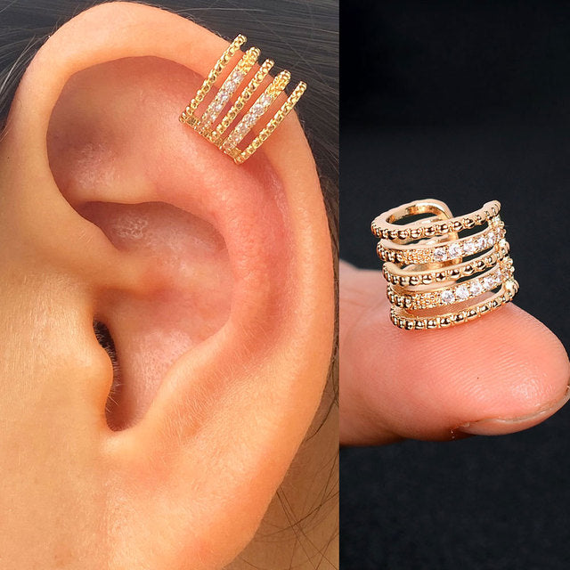 1Pc Hollow Geometry Rainbow CZ Cuff Wrap Clip On Earrings Women Climber Ear Cartilage Bone Clips