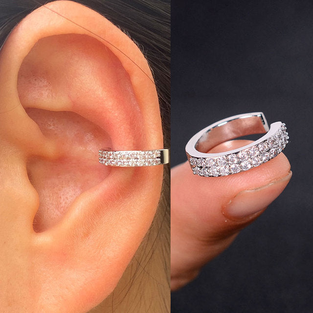 1Pc Hollow Geometry Rainbow CZ Cuff Wrap Clip On Earrings Women Climber Ear Cartilage Bone Clips